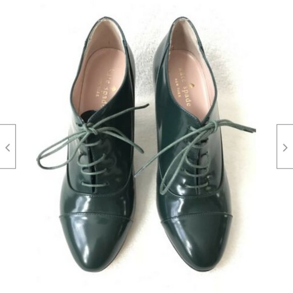 Kate Spade Lace Up Patent Leather Green Shoes 5.5 - Picture 5 of 8